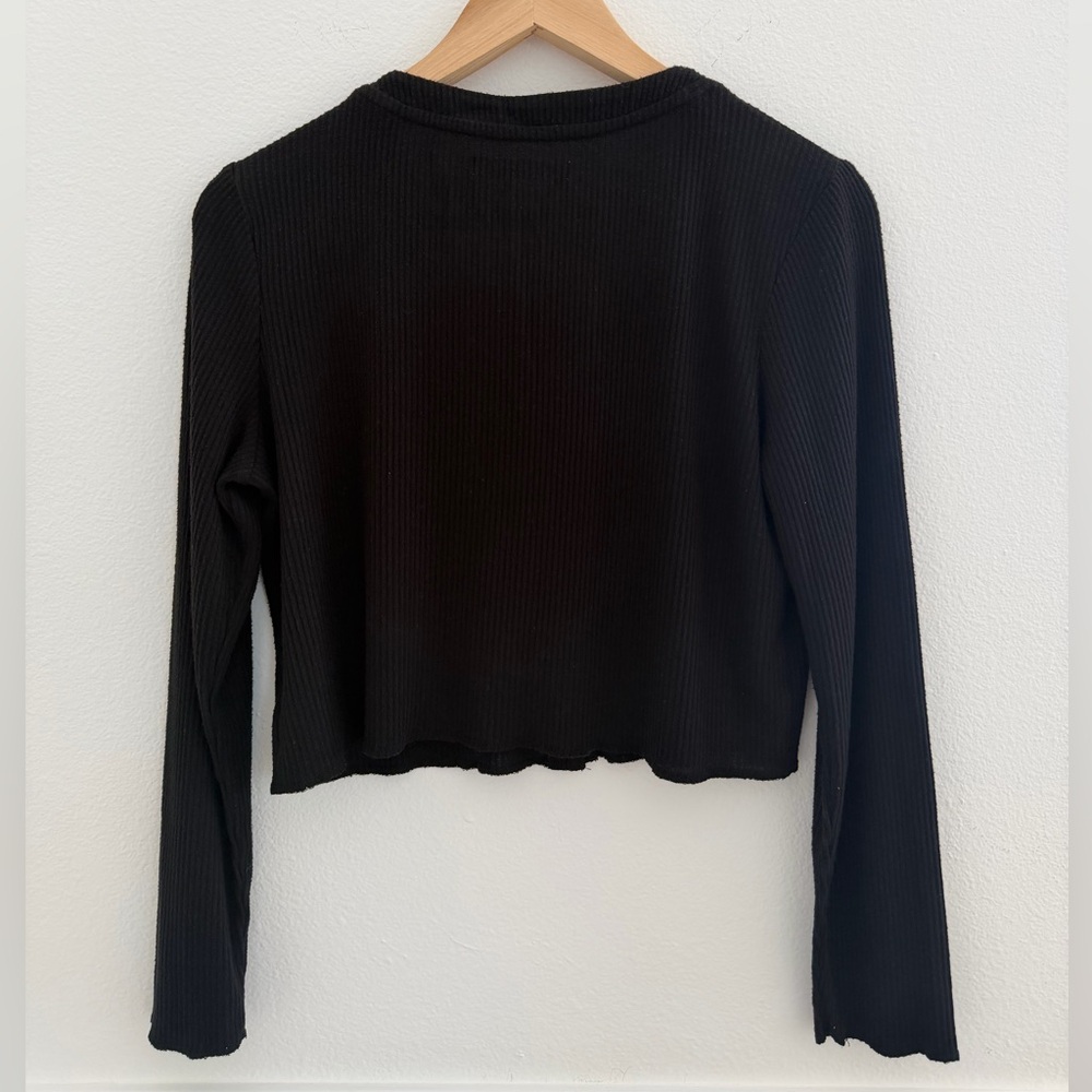 OAK + FORT Black Ribbed Cropped Cardigan - Size Medium - Picture 3 of 4